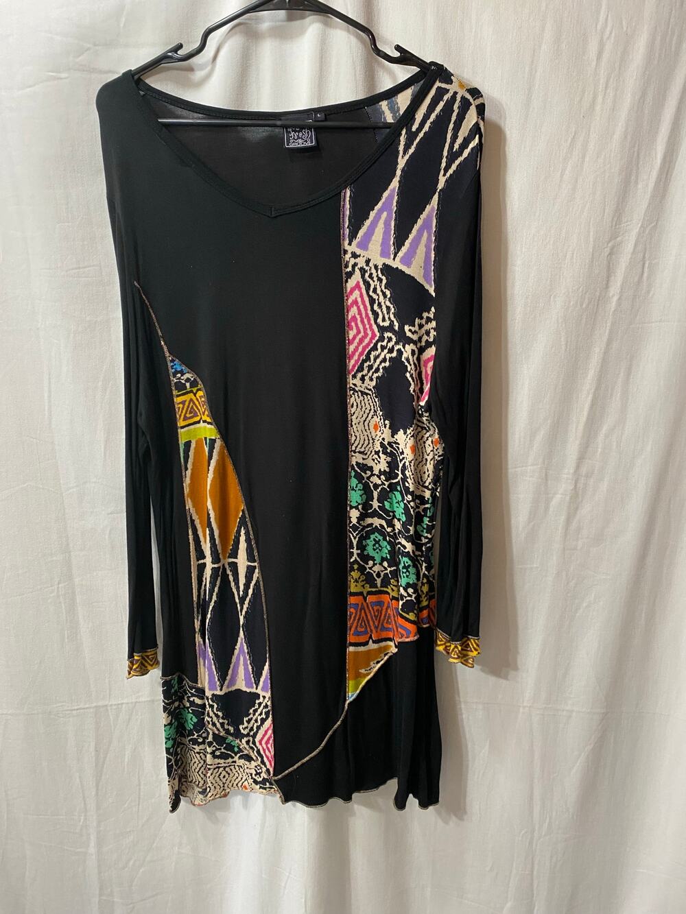 Fresh Groove Pieced Black Art to Wear Artsy Lagenlook Tunic Large